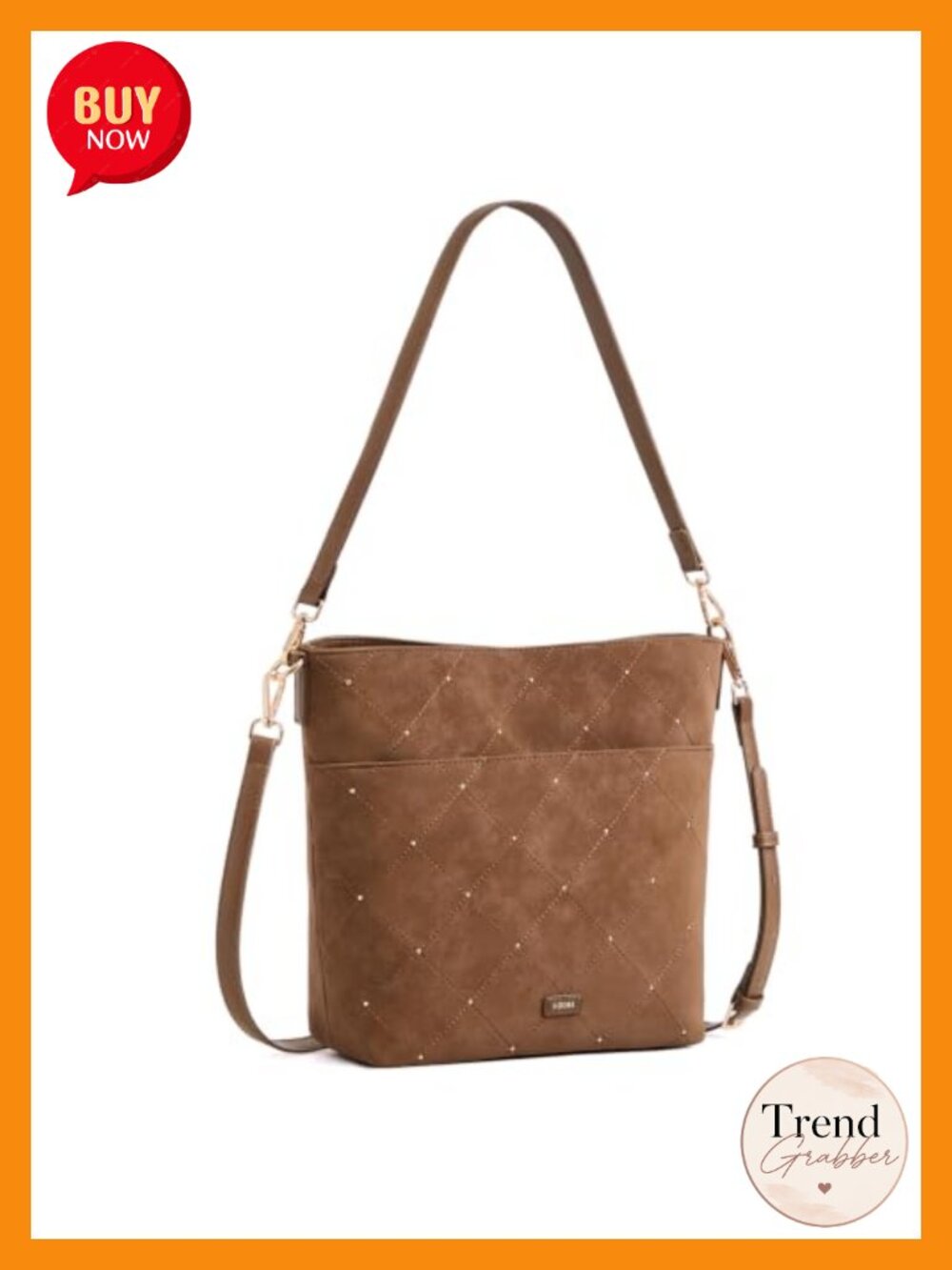 Faux Suede Bucket Crossbody Bag with 2 Detachable Straps
